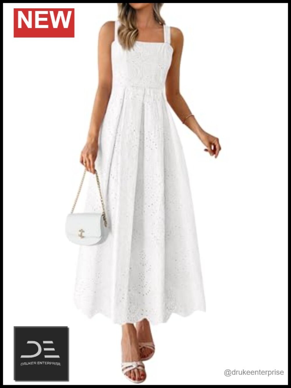 Sleeveless Eyelet Maxi Dress with Pockets Adjustable Spaghetti Strap Summer